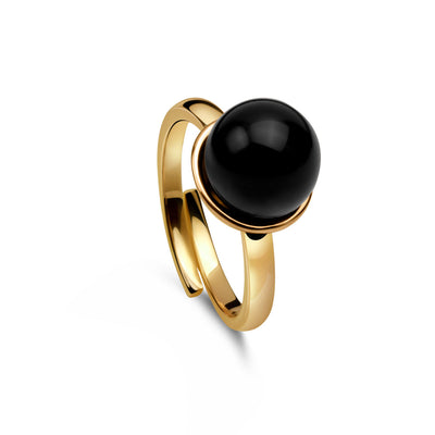 Ring 925 Silber Perle schwarz verstellbar#oberflache_vergoldet