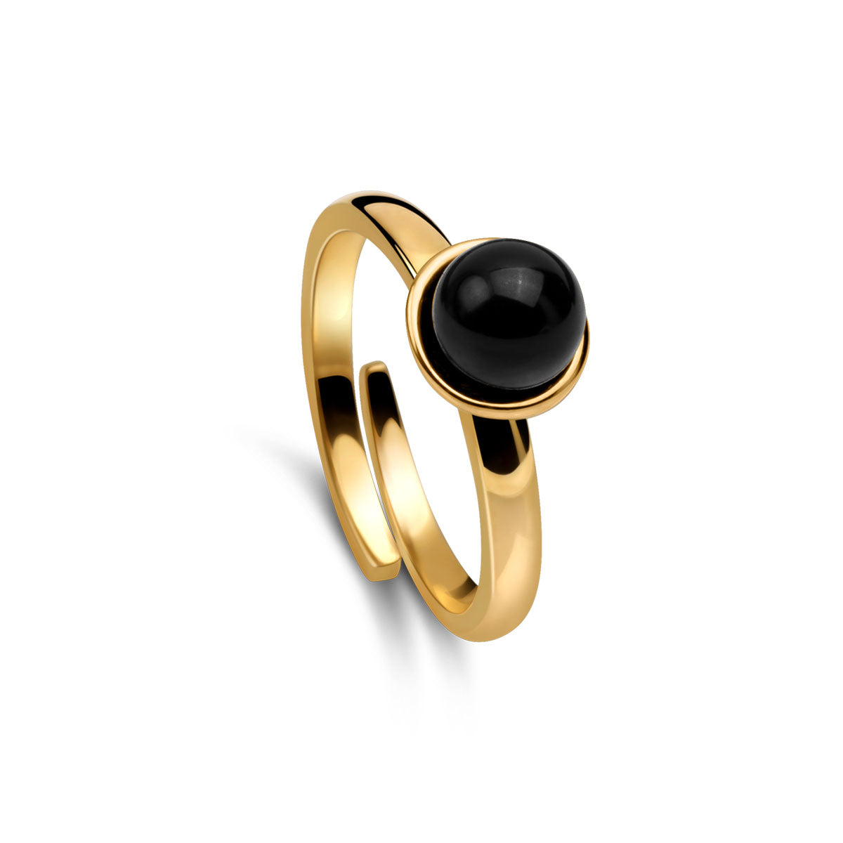 Ring 925 Silber Perle schwarz verstellbar#oberflache_vergoldet