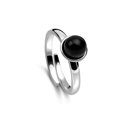 Ring 925 Silber Perle schwarz verstellbar#oberflache_silber