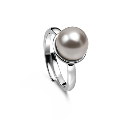 Ring 925 Silber Perle weiß verstellbar#oberflache_silber