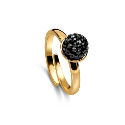 Ring 925 Silber pave Perle schwarz verstellbar#oberflache_vergoldet