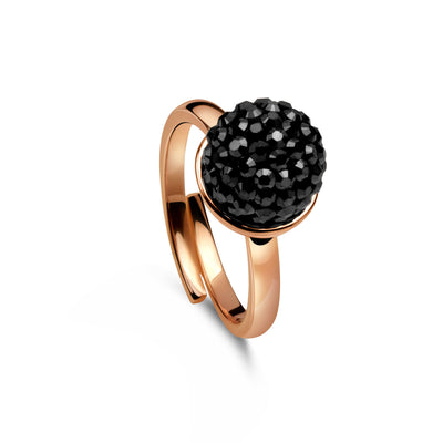 Ring 925 Silber pave Perle schwarz verstellbar#oberflache_rosevergoldet